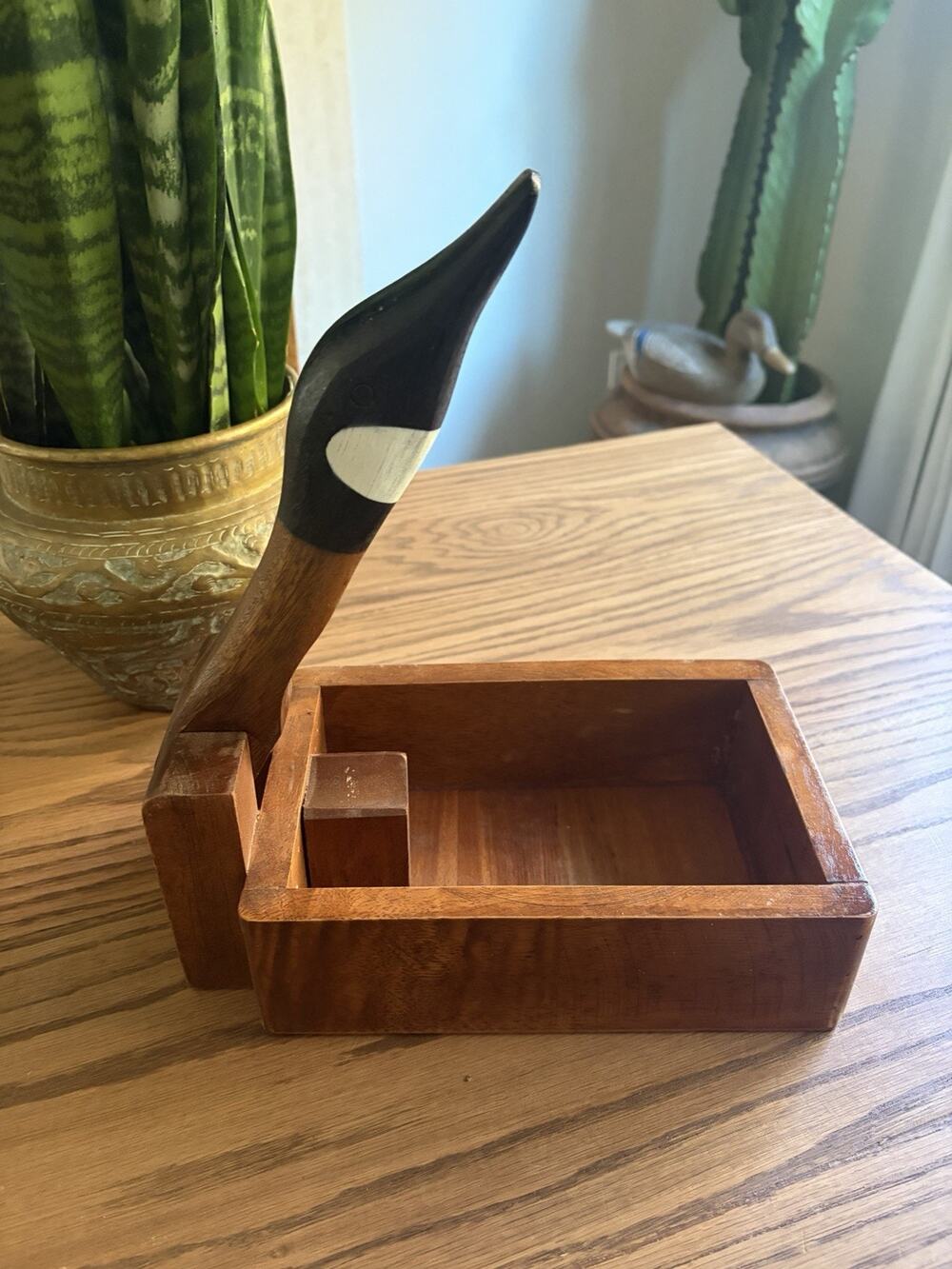 Vintage 1980s Wooden Goose Nut Cracker Nut bowl with Cracker